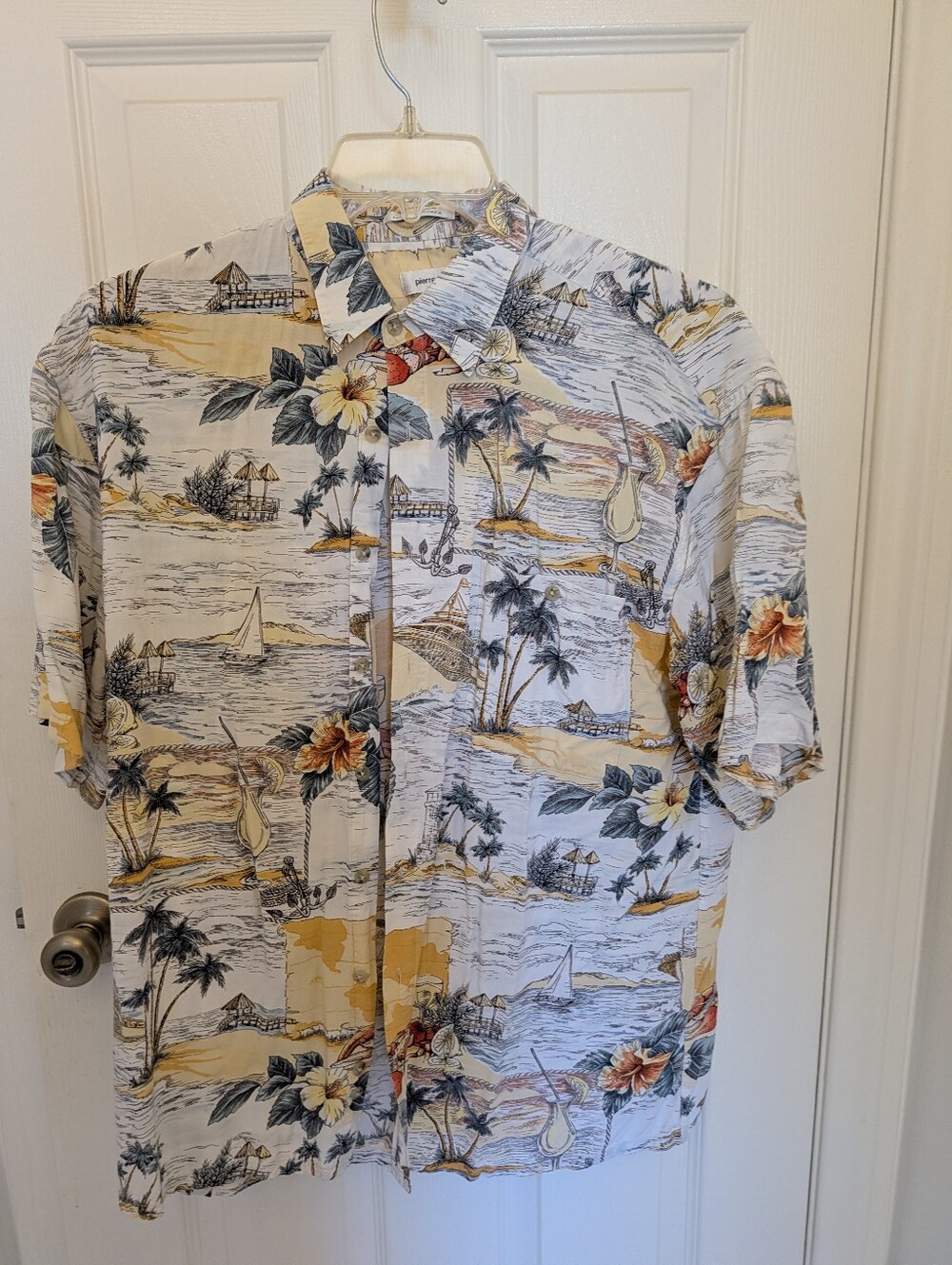 Pierre Cardin Yellow, Blue & Black Tropical Print Rayon Shirt
